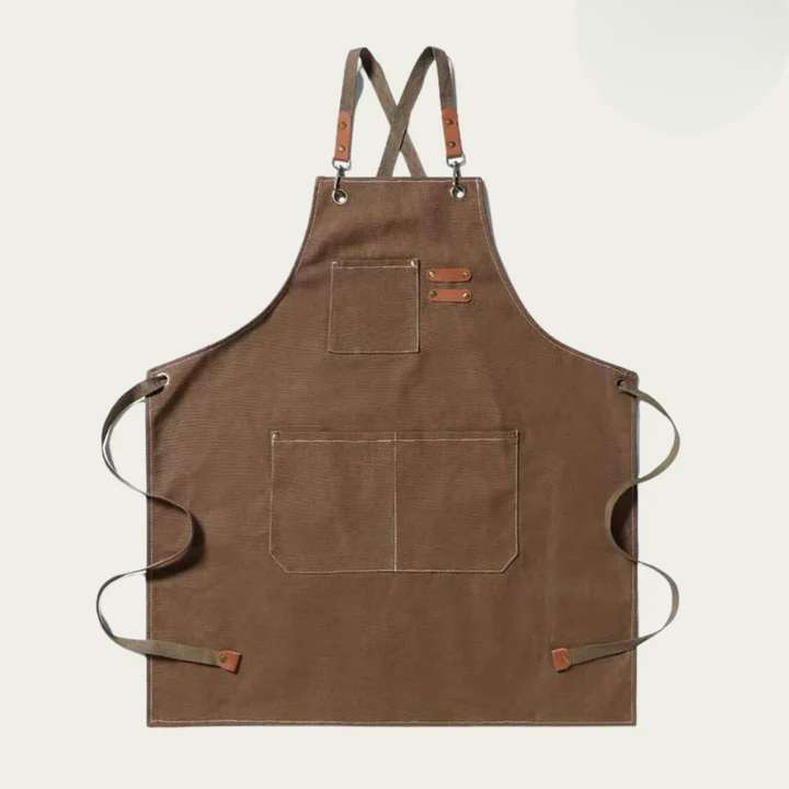 Durable Canvas Work Apron with Crossback Design and Tool Pockets