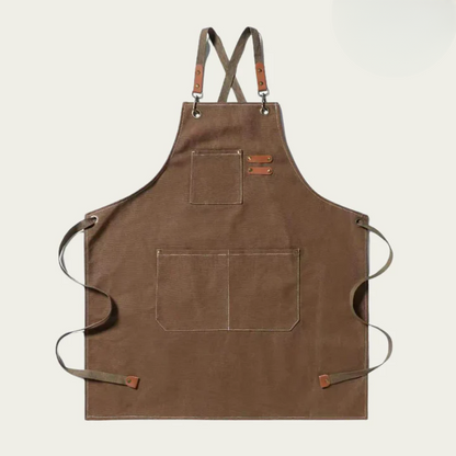 Durable Canvas Work Apron with Crossback Design and Tool Pockets