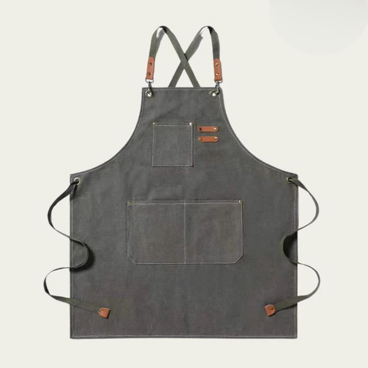 Durable Canvas Work Apron with Crossback Design and Tool Pockets