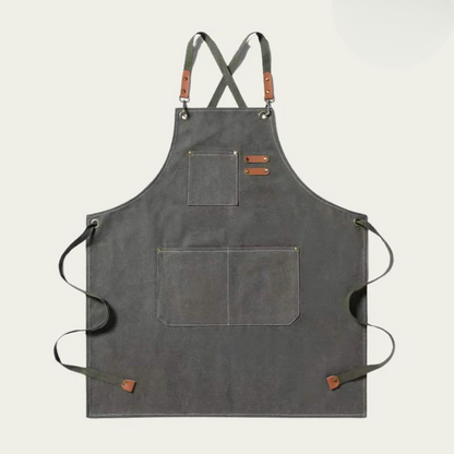 Durable Canvas Work Apron with Crossback Design and Tool Pockets