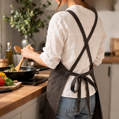 Durable Canvas Work Apron with Crossback Design and Tool Pockets