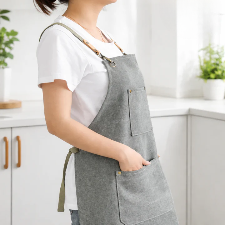 Durable Canvas Work Apron with Crossback Design and Tool Pockets