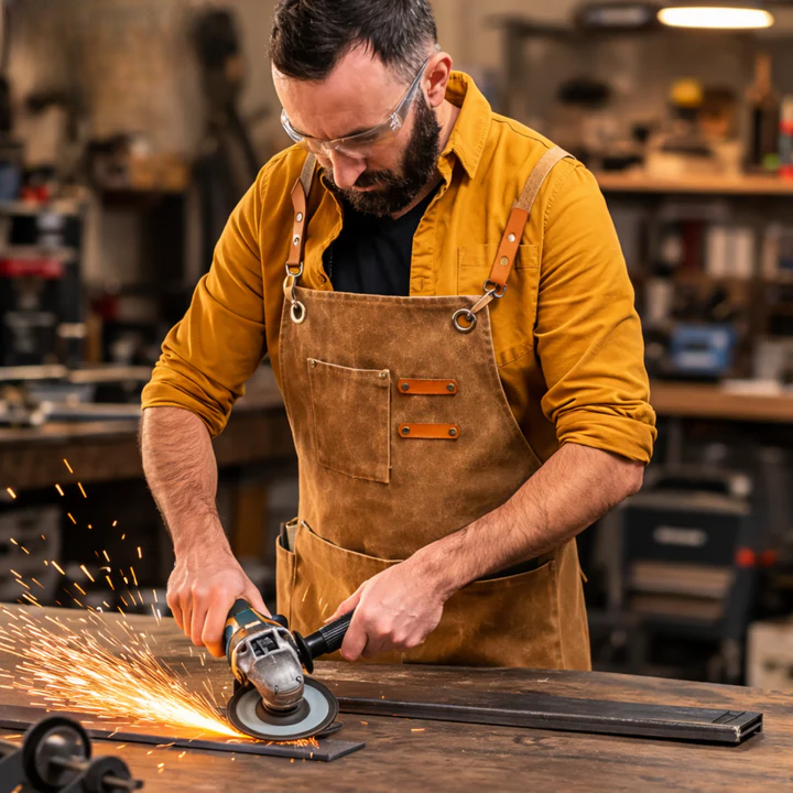 Durable Canvas Work Apron with Crossback Design and Tool Pockets