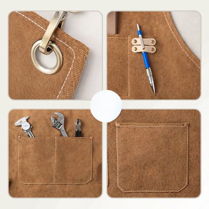 Durable Canvas Work Apron with Crossback Design and Tool Pockets