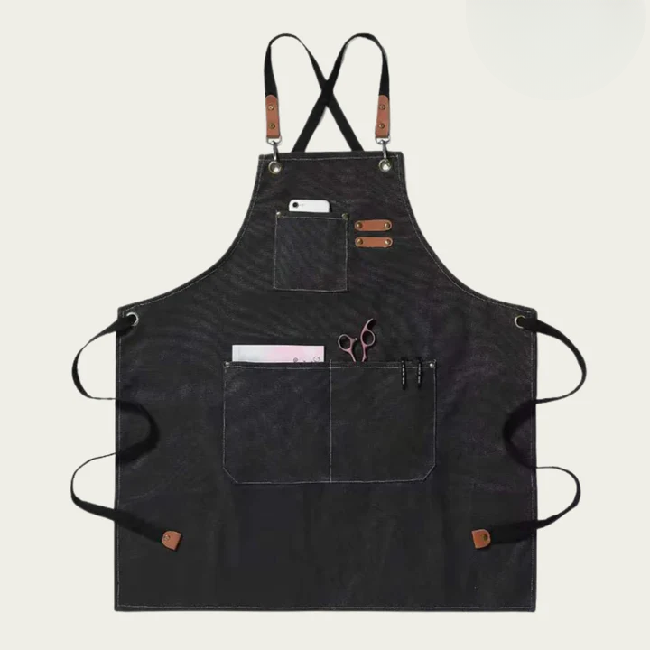 Durable Canvas Work Apron with Crossback Design and Tool Pockets