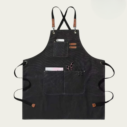 Durable Canvas Work Apron with Crossback Design and Tool Pockets
