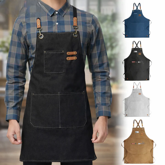 Durable Canvas Work Apron with Crossback Design and Tool Pockets