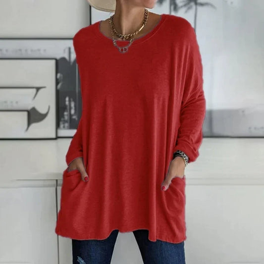 Autumn Comfort Tunic Top with Pockets - Long Sleeve Style