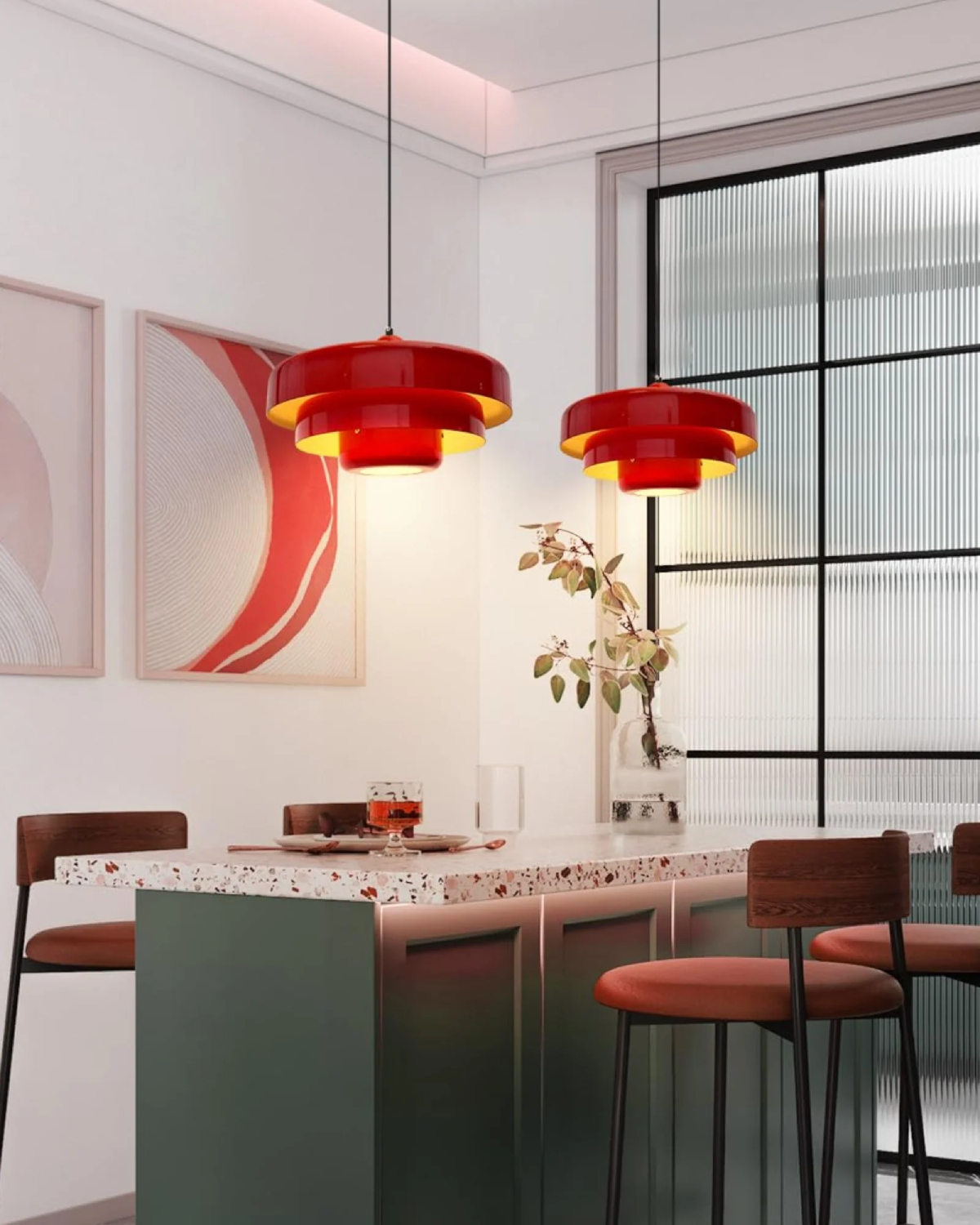 Modern Statement Pendant Light in Retro Orange Design
