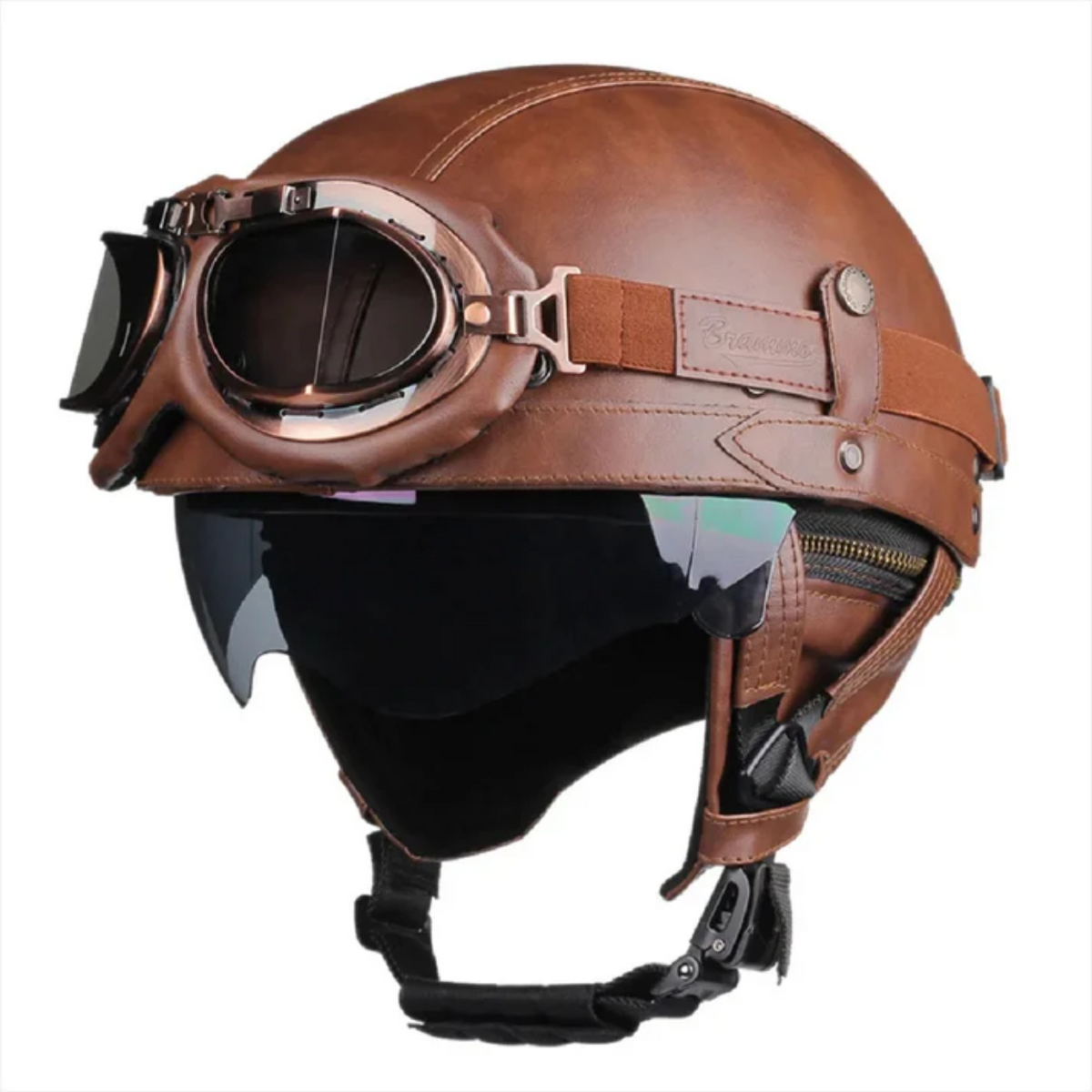 Half-Face Motorcycle Helmet in Black Vintage Style