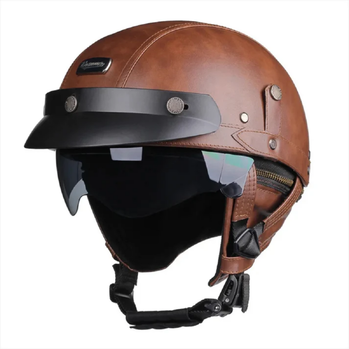 Half-Face Motorcycle Helmet in Black Vintage Style