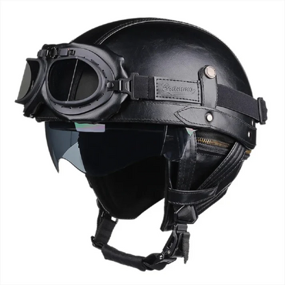 Half-Face Motorcycle Helmet in Black Vintage Style