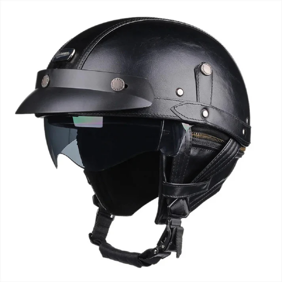 Half-Face Motorcycle Helmet in Black Vintage Style