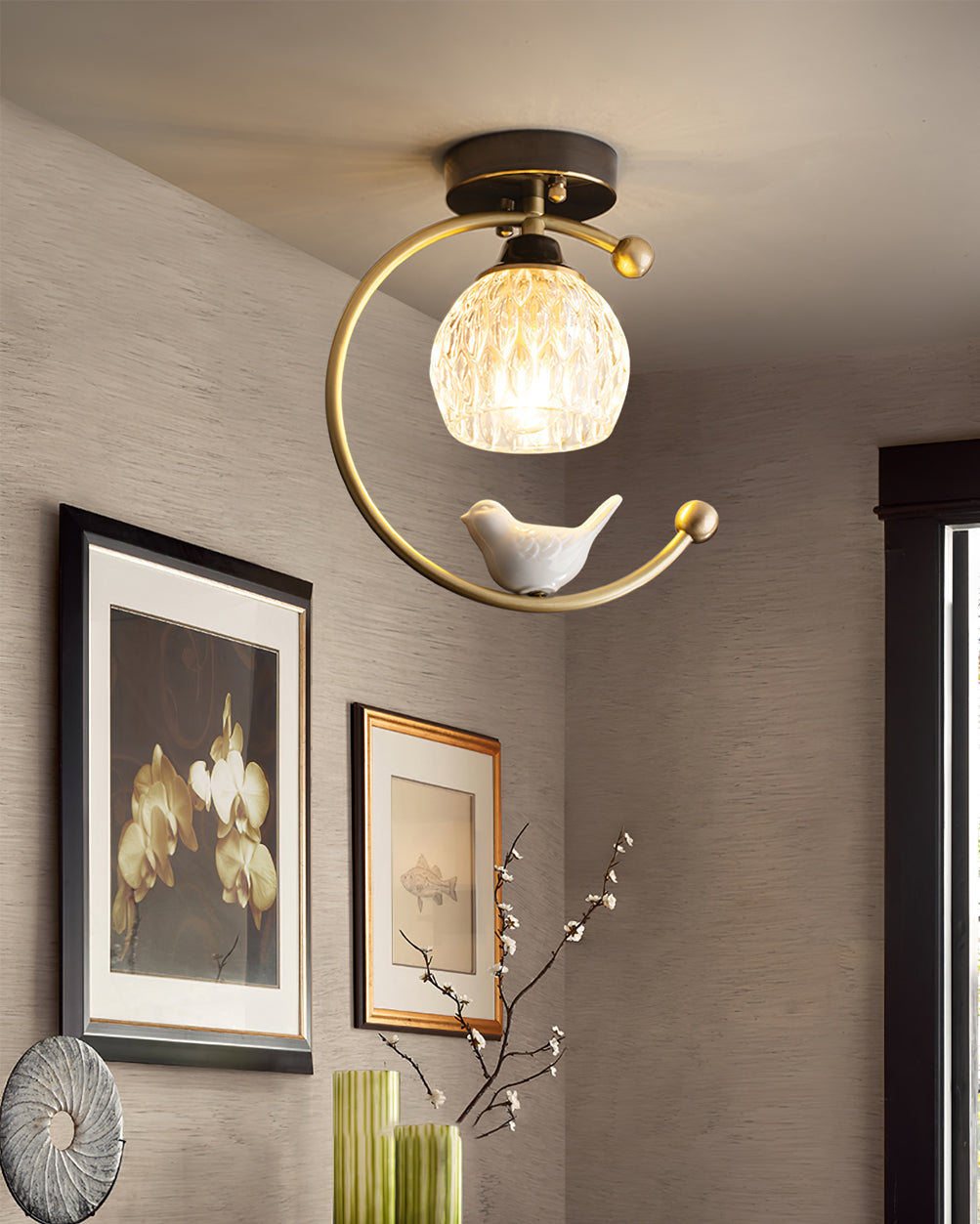 Ceiling Light Fixture with Bird Design