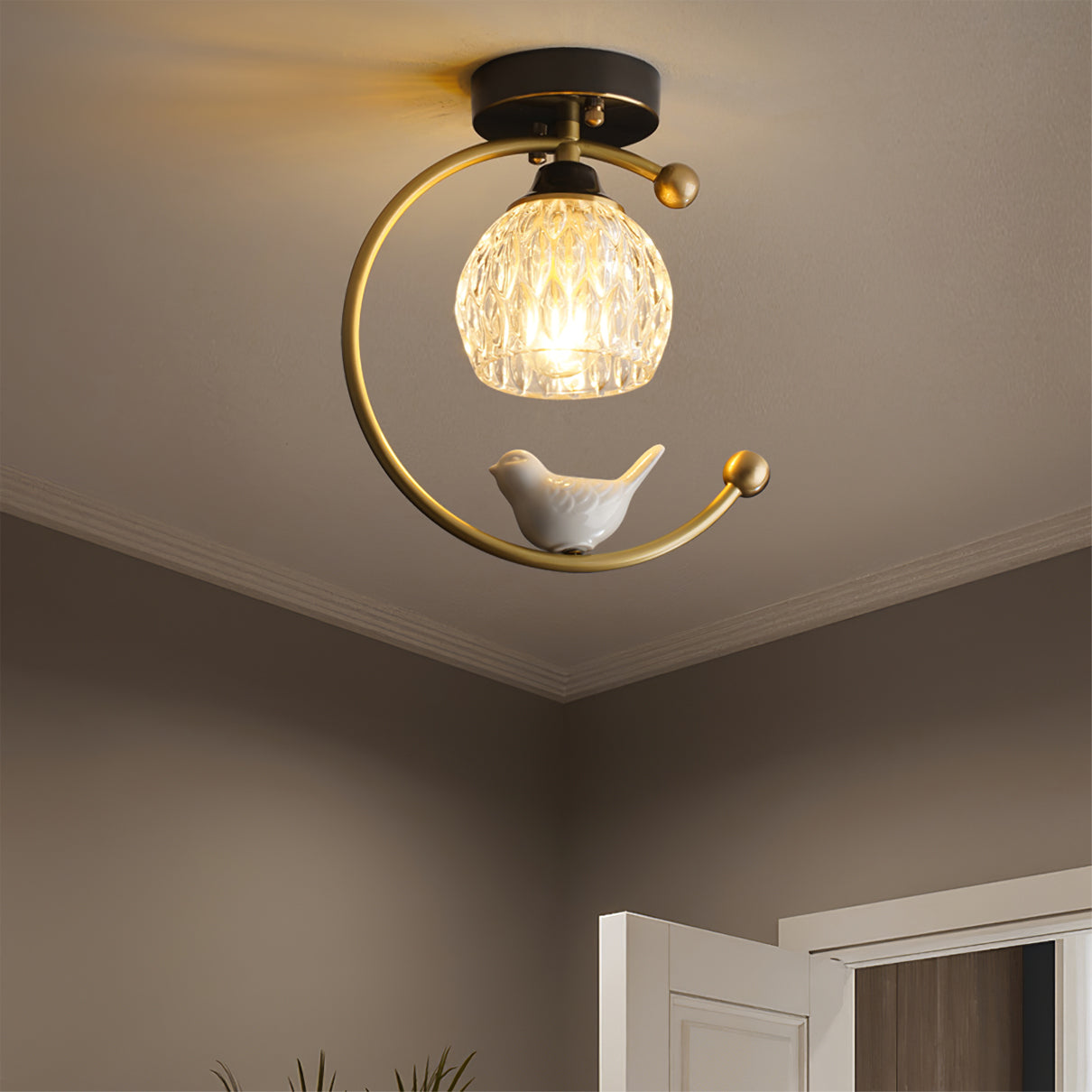 Ceiling Light Fixture with Bird Design