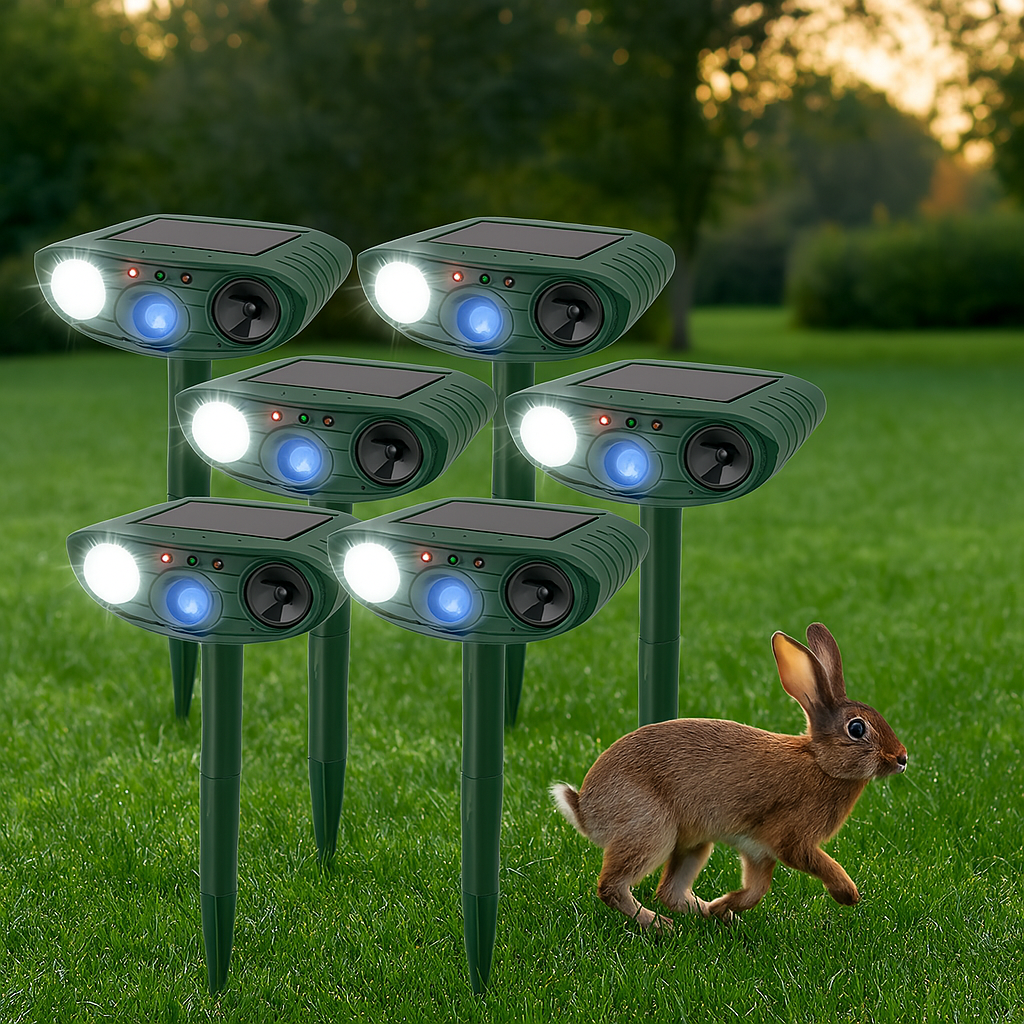 Ultrasonic Rabbit Repellent with Eco-Friendly LED Lighting