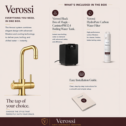 Instant Boiling Water Tap – 3-in-1 Design with Brushed Gold Color