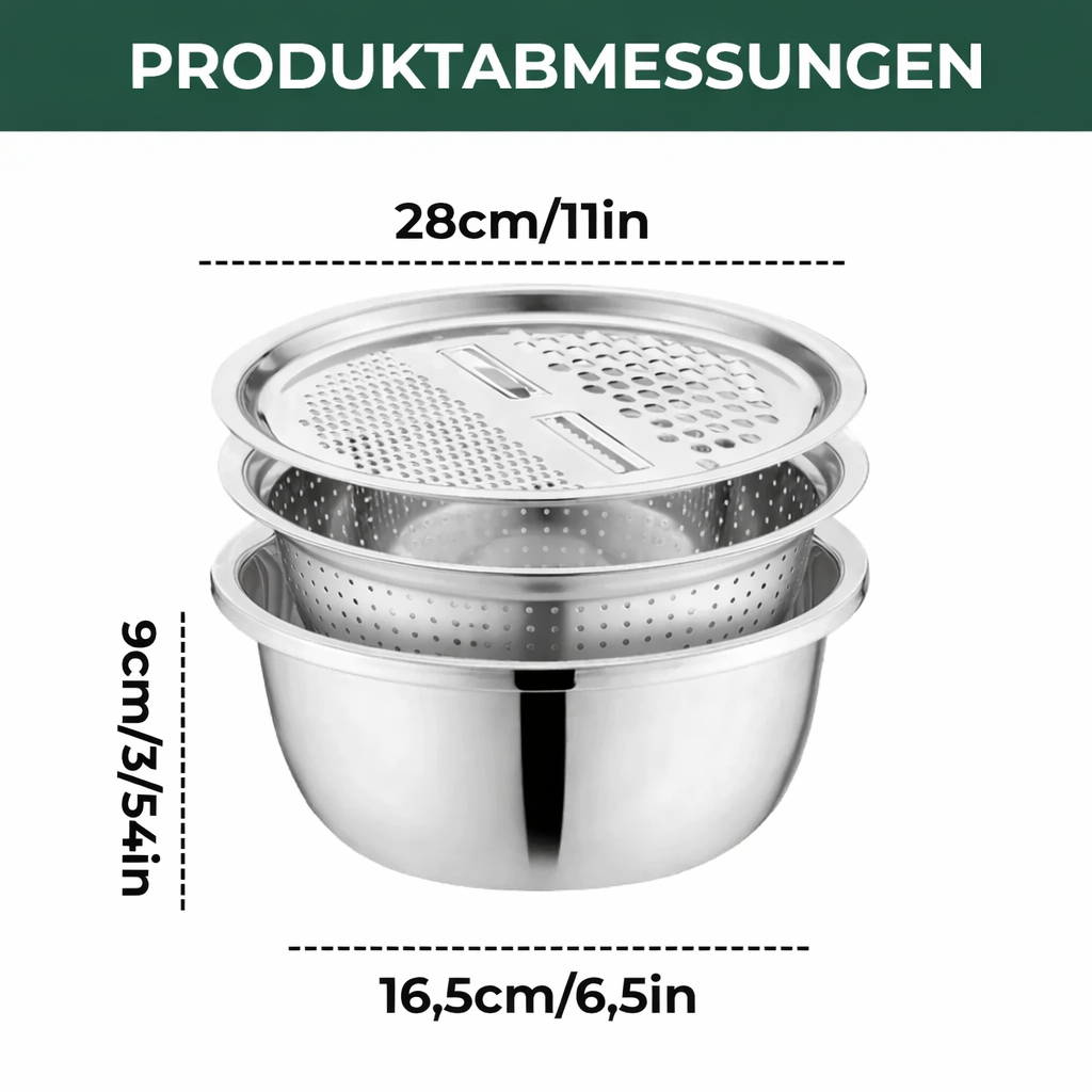 Stainless Steel Mixing Bowl Set with Grater and Sieve - 3 Pieces