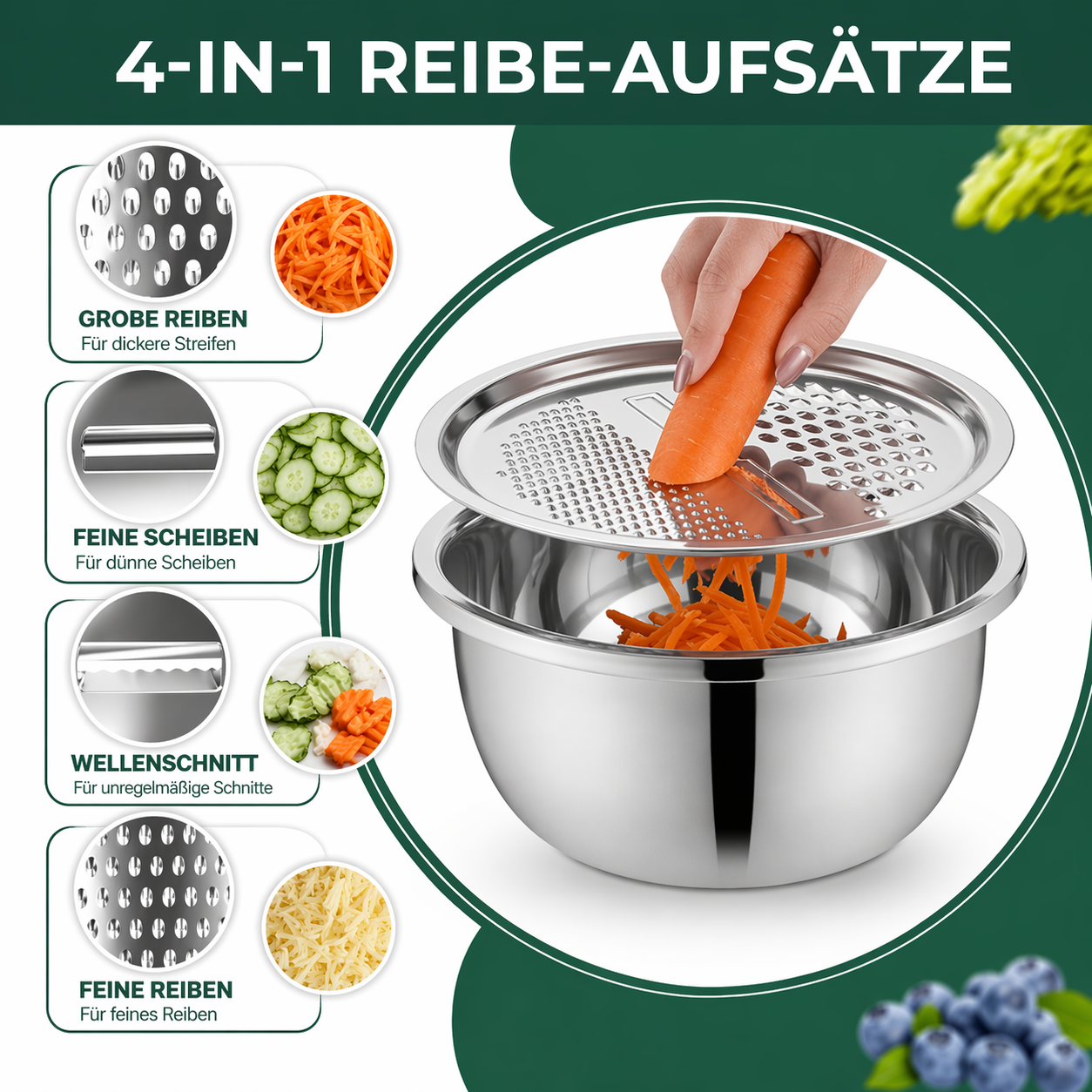 Stainless Steel Mixing Bowl Set with Grater and Sieve - 3 Pieces