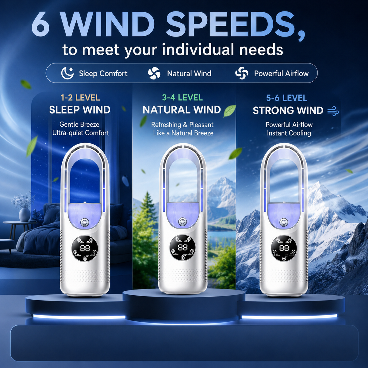 Compact Bladeless Desk Fan with Adjustable Airflow Settings
