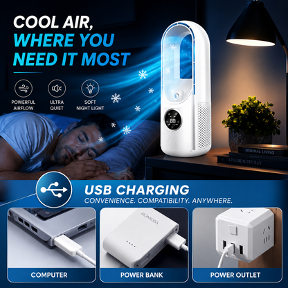 Compact Bladeless Desk Fan with Adjustable Airflow Settings
