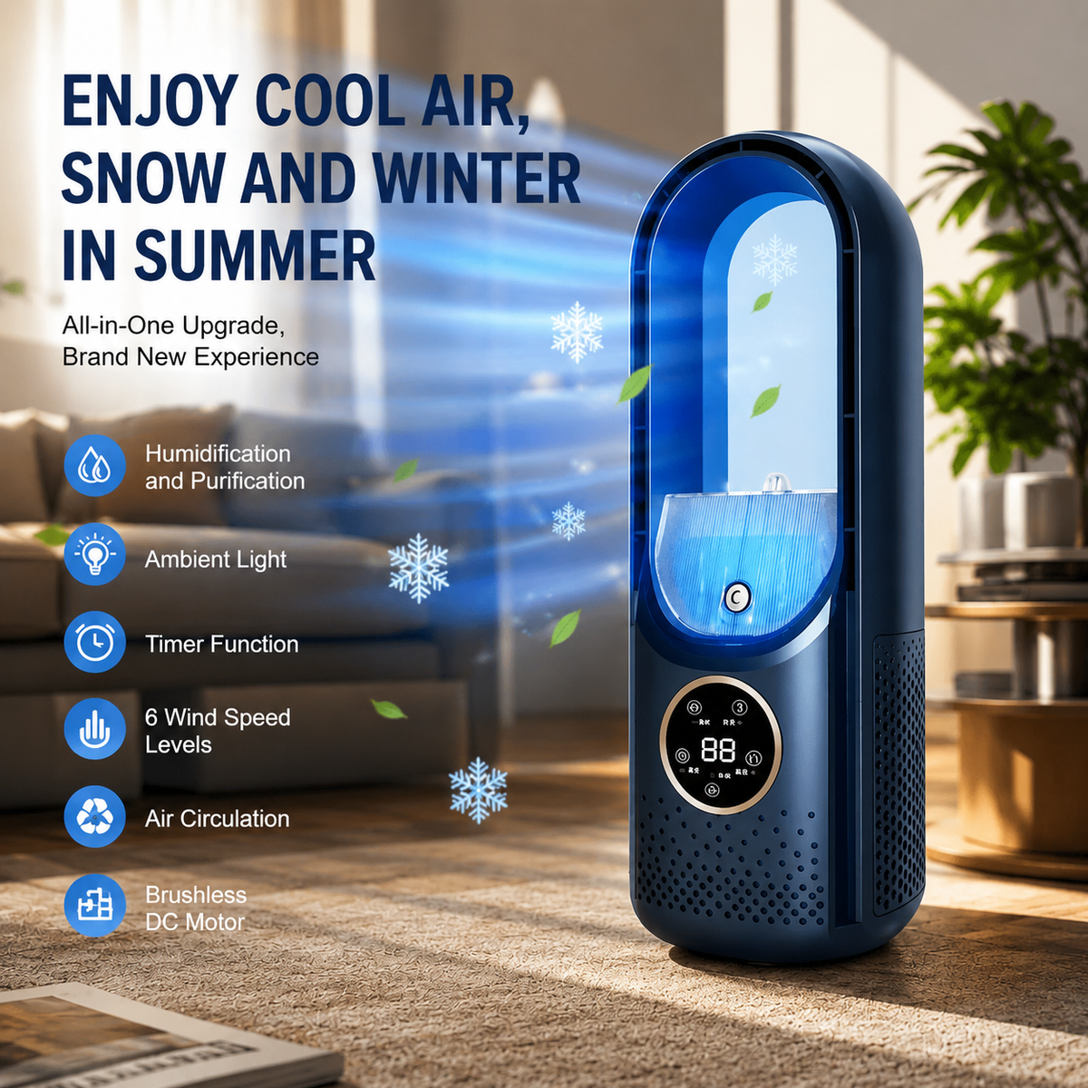 Compact Bladeless Desk Fan with Adjustable Airflow Settings