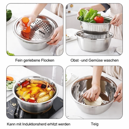 Stainless Steel Mixing Bowl Set with Grater and Sieve - 3 Pieces