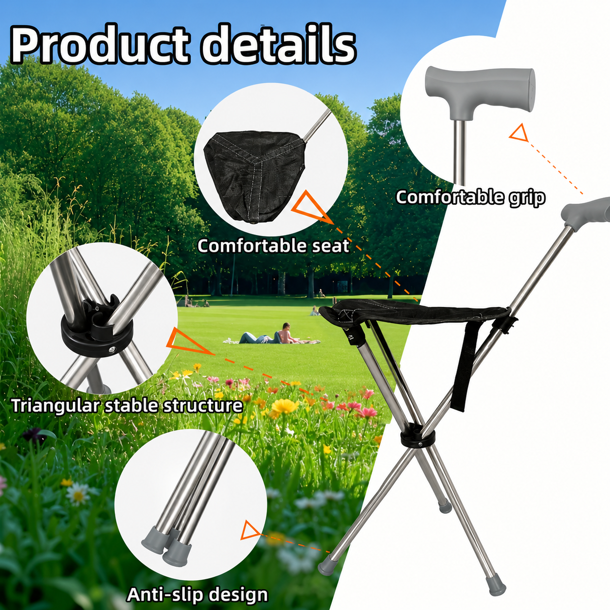 Walking Cane with Foldable Seat – 2-in-1 Design