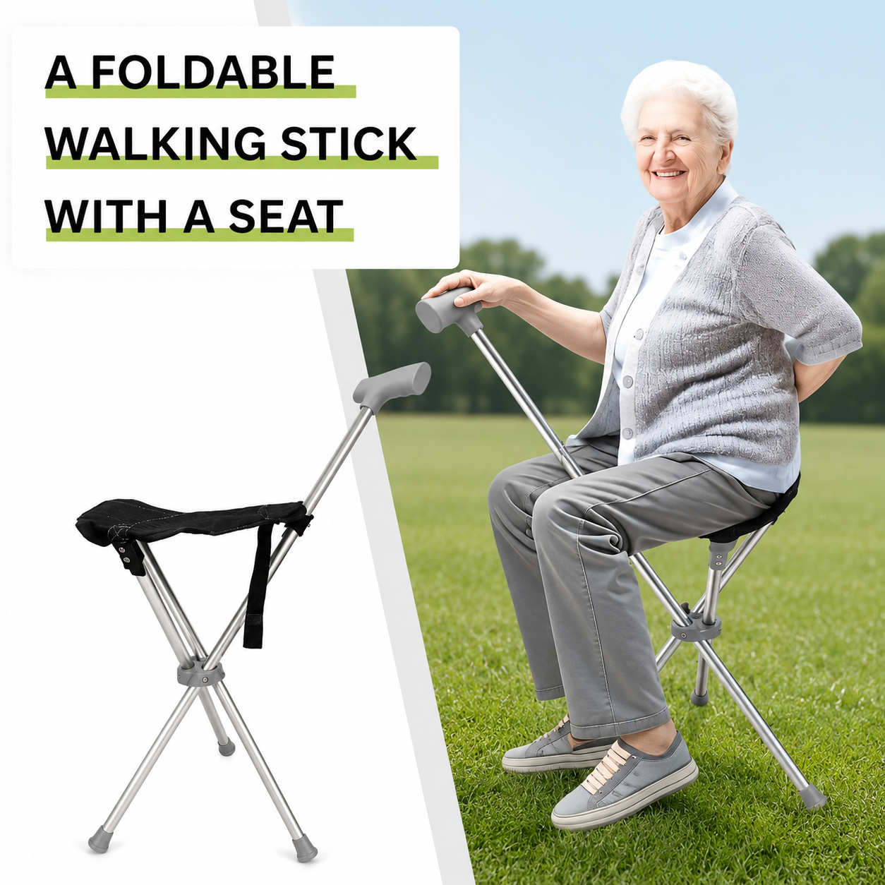 Walking Cane with Foldable Seat – 2-in-1 Design