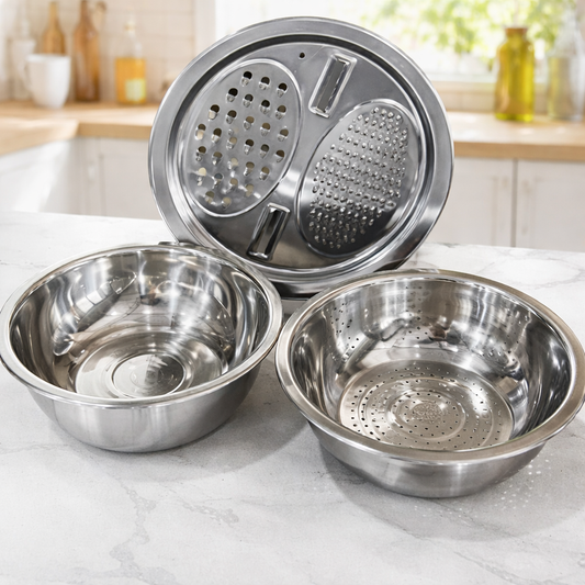 All-in-One Stainless Steel Mixing Bowl Set with Grater & Strainer