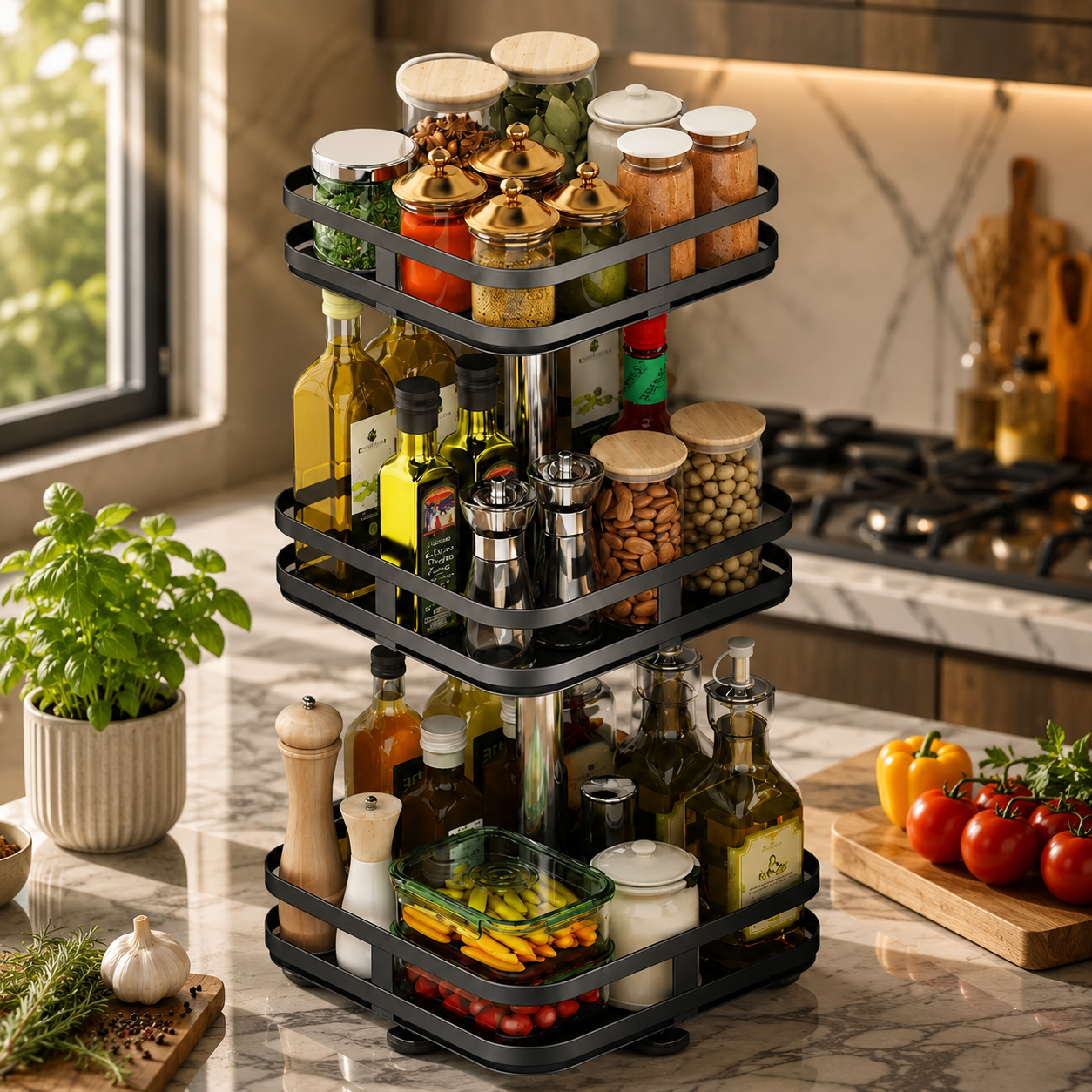 360° Rotating Spice Organizer with 3 Adjustable Levels