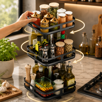 360° Rotating Spice Organizer with 3 Adjustable Levels