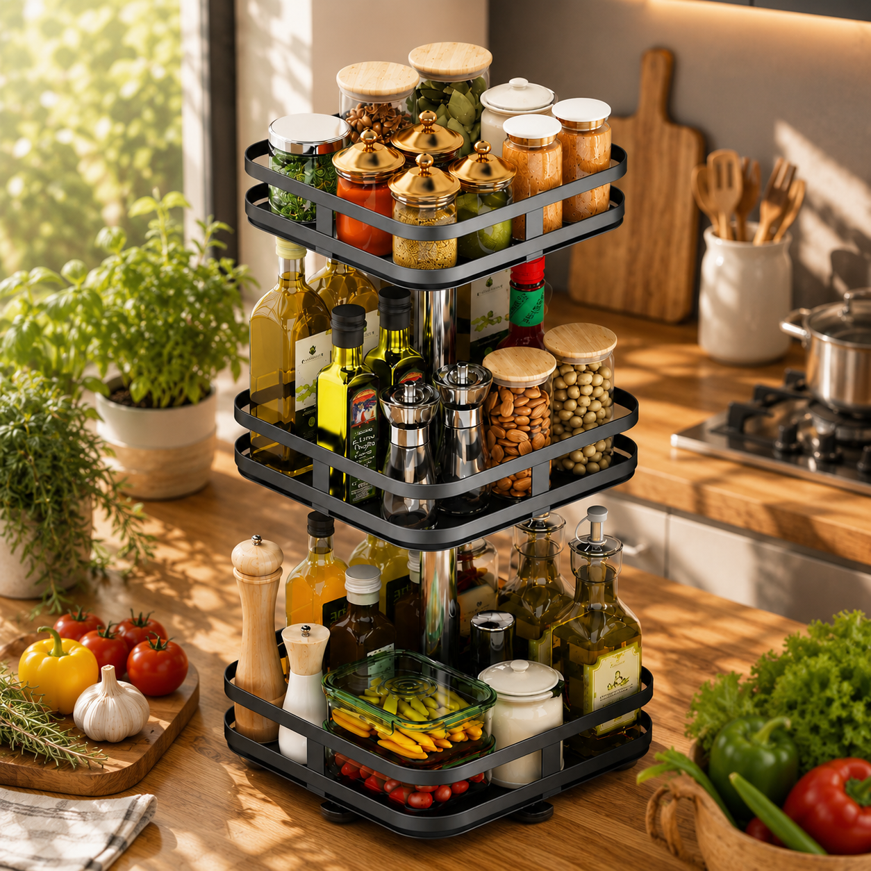 360° Rotating Spice Organizer with 3 Adjustable Levels
