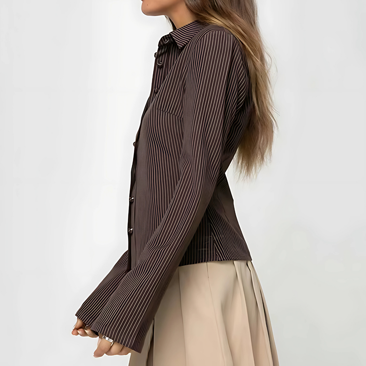 Brown Striped Women's Blouse - Stylish and Chic