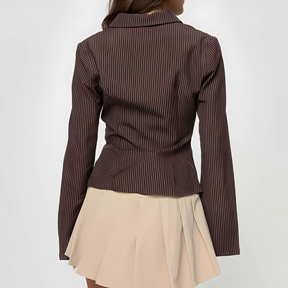Brown Striped Women's Blouse - Stylish and Chic