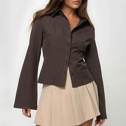 Brown Striped Women's Blouse - Stylish and Chic