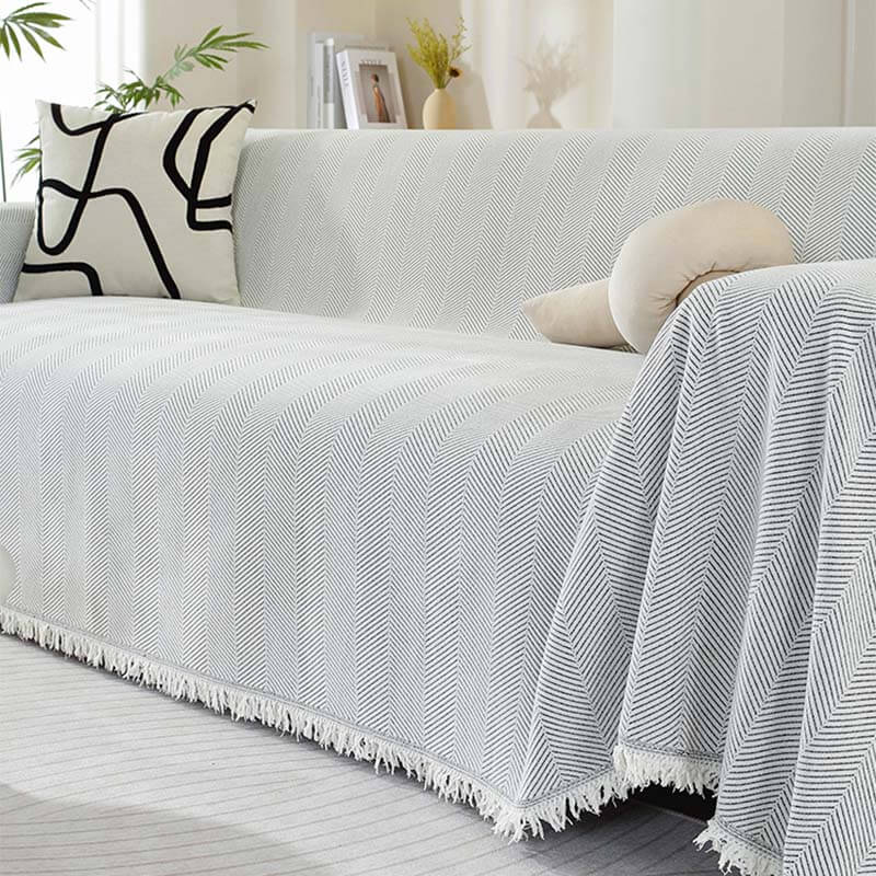 Chenille Herringbone Blanket with Tassels for Sofa