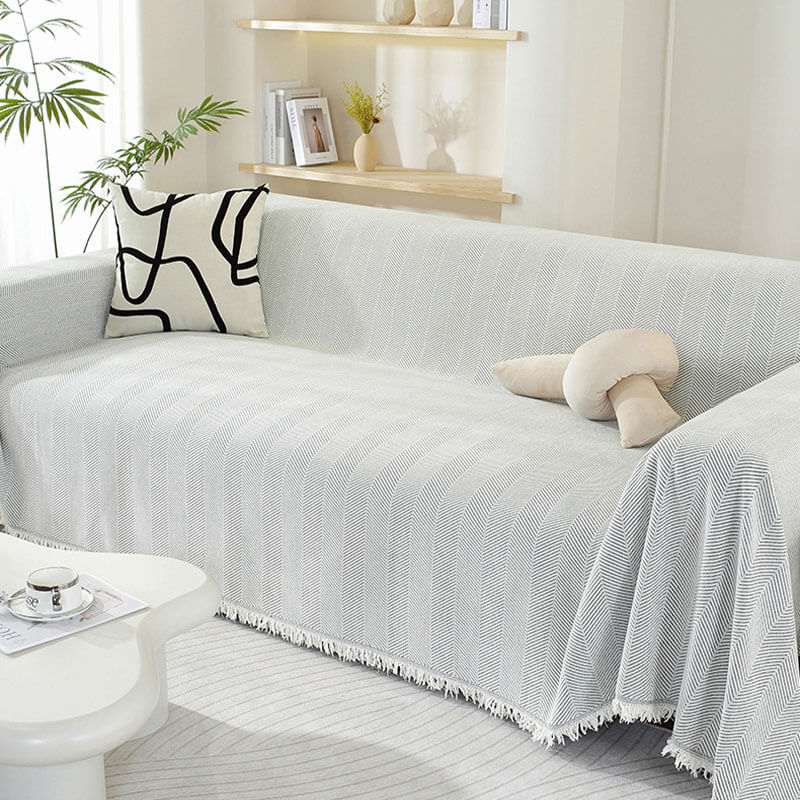 Chic Textured Sofa Protector with Decorative Tassels