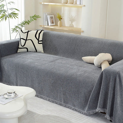 Chenille Herringbone Blanket with Tassels for Sofa