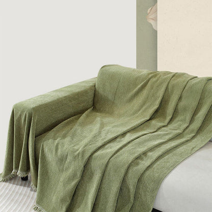 Chenille Herringbone Blanket with Tassels for Sofa