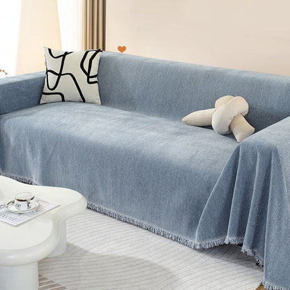 Chic Textured Sofa Protector with Decorative Tassels