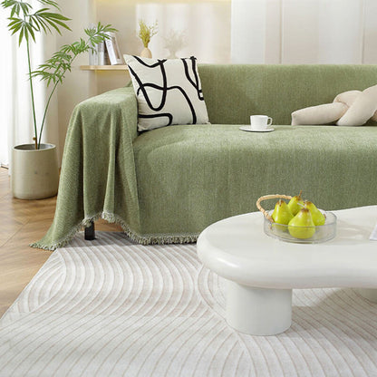 Chenille Herringbone Blanket with Tassels for Sofa