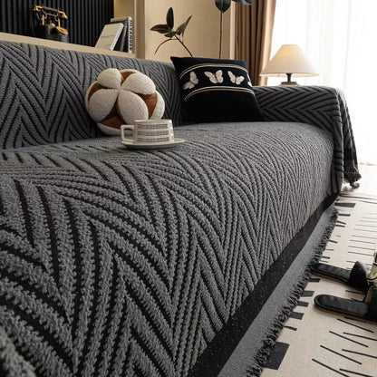 Elegant Textured Couch Protector with Tassel Detail