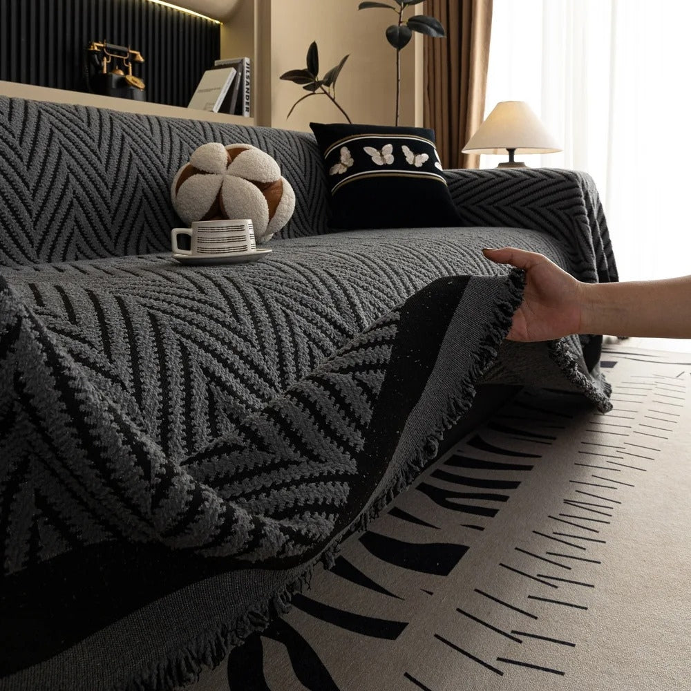Elegant Textured Couch Protector with Tassel Detail