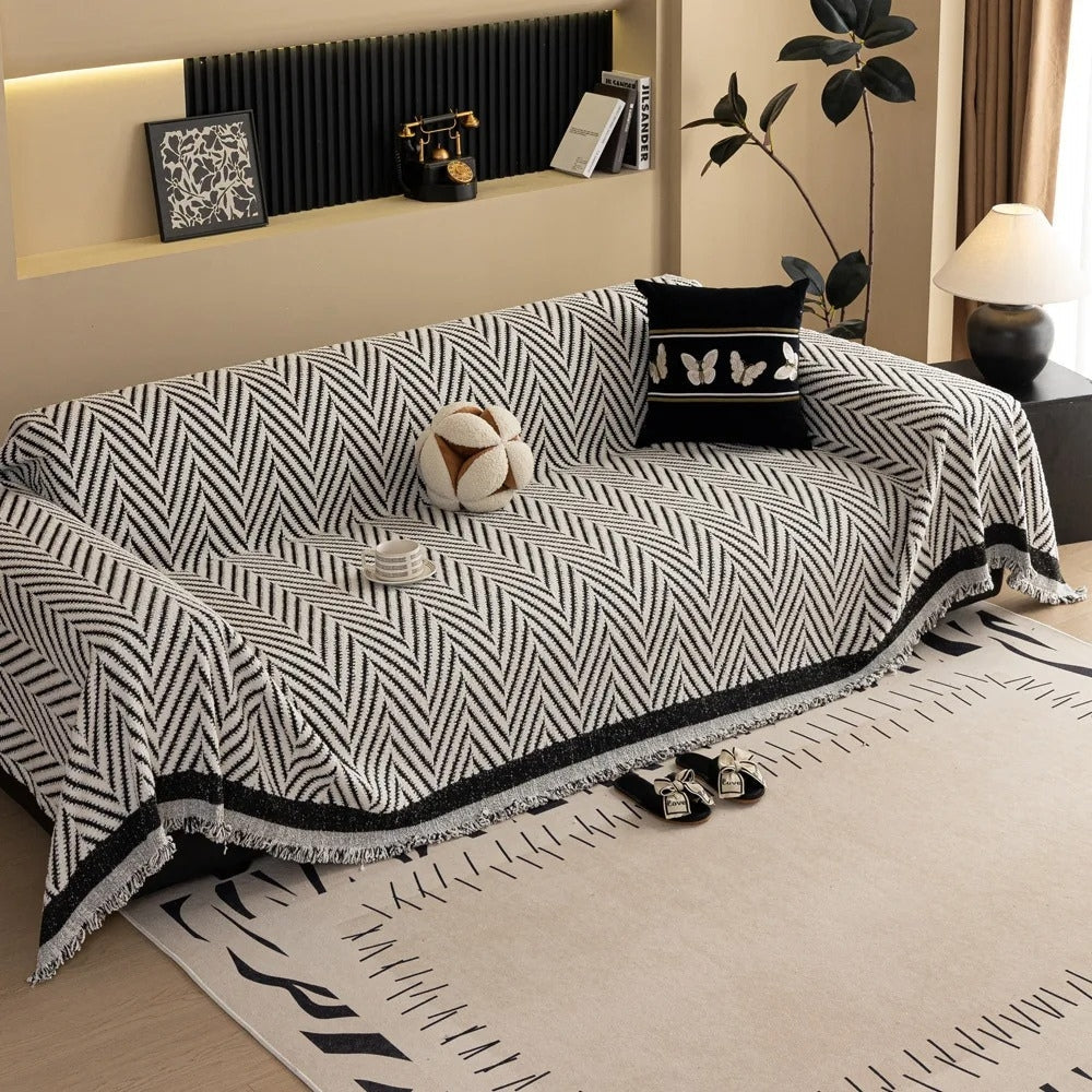 Elegant Textured Couch Protector with Tassel Detail