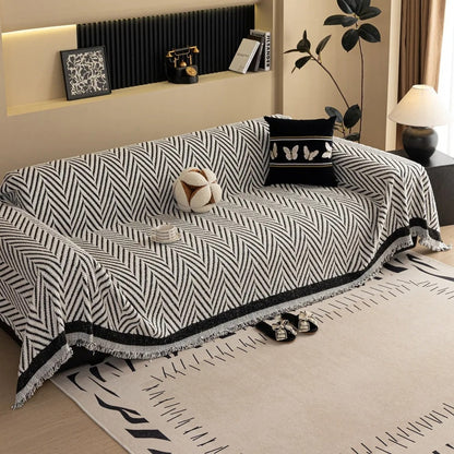 Elegant Textured Couch Protector with Tassel Detail