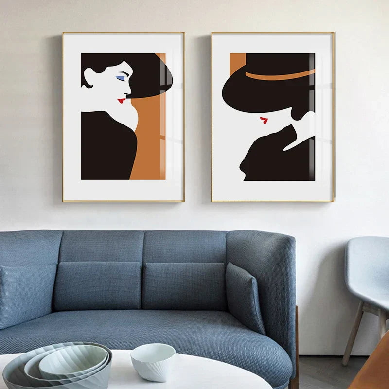 Chic Canvas Prints of Fashionable Hats for Home Decor in Living Room, Bedroom, Dining Room, Salon