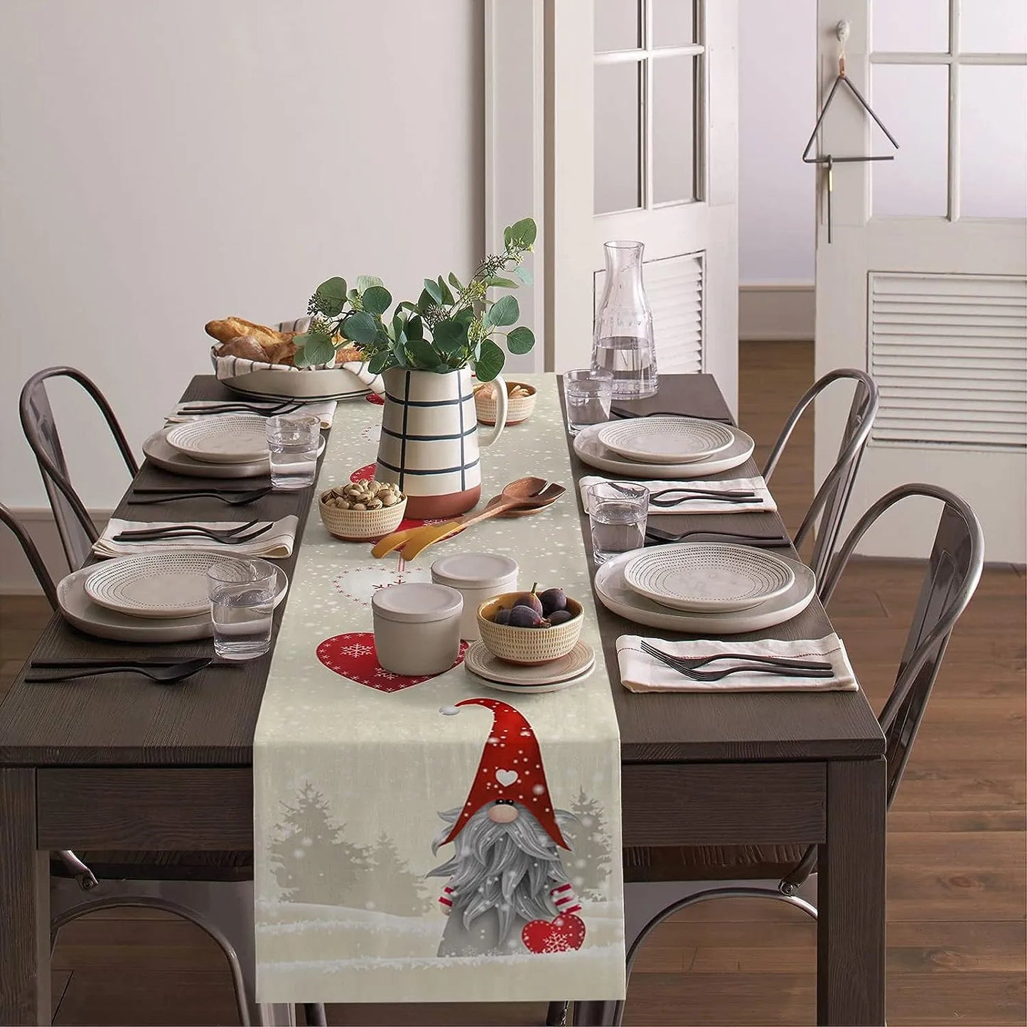 Christmas Table Runner with Snowflake Elves – Festive Table Decoration