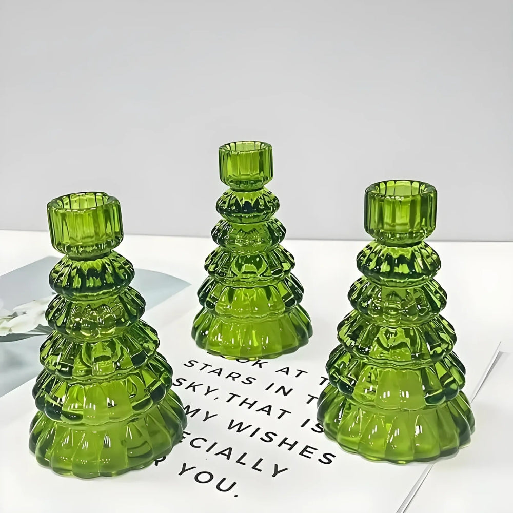 Set of 3 Elegant Glass Candle Holders for Holiday Cheer