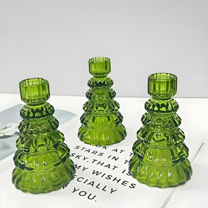 Set of 3 Elegant Glass Candle Holders for Holiday Cheer